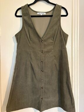 Wallflower Olive Green Corduroy Button Mini Dress